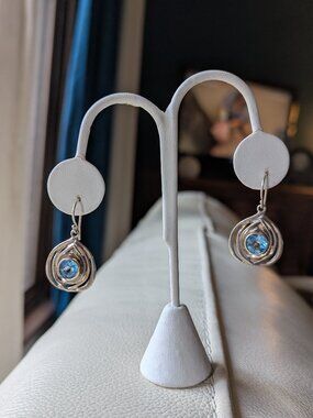 Hagit Gorali Sterling Silver Faceted Blue Topaz Earrings Eye Catching New!